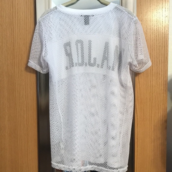 Forever 21 size S white mesh short sleeve shirt with solid front panel MAJOR - Picture 4 of 8